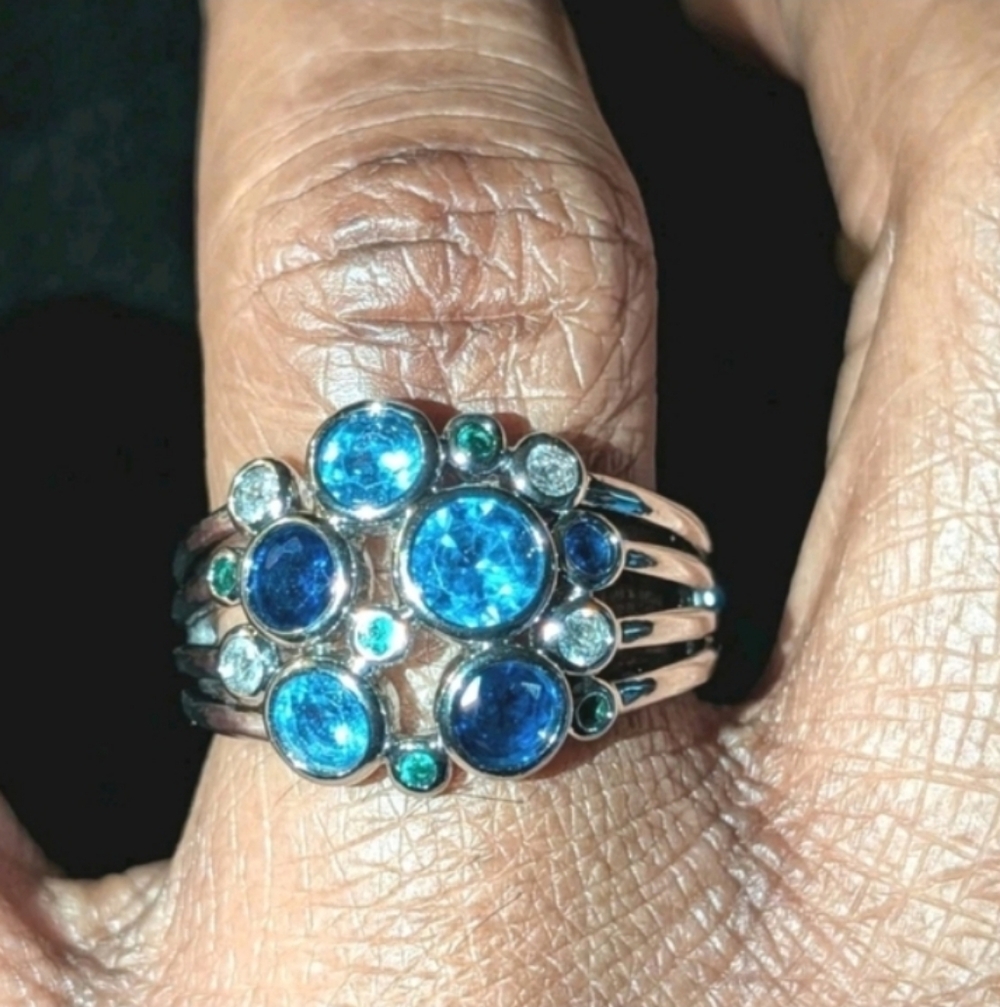 High Quality White Gold Silver Plated Cocktail Multi Gemstone Ring  Size 9 - Picture 2 of 16